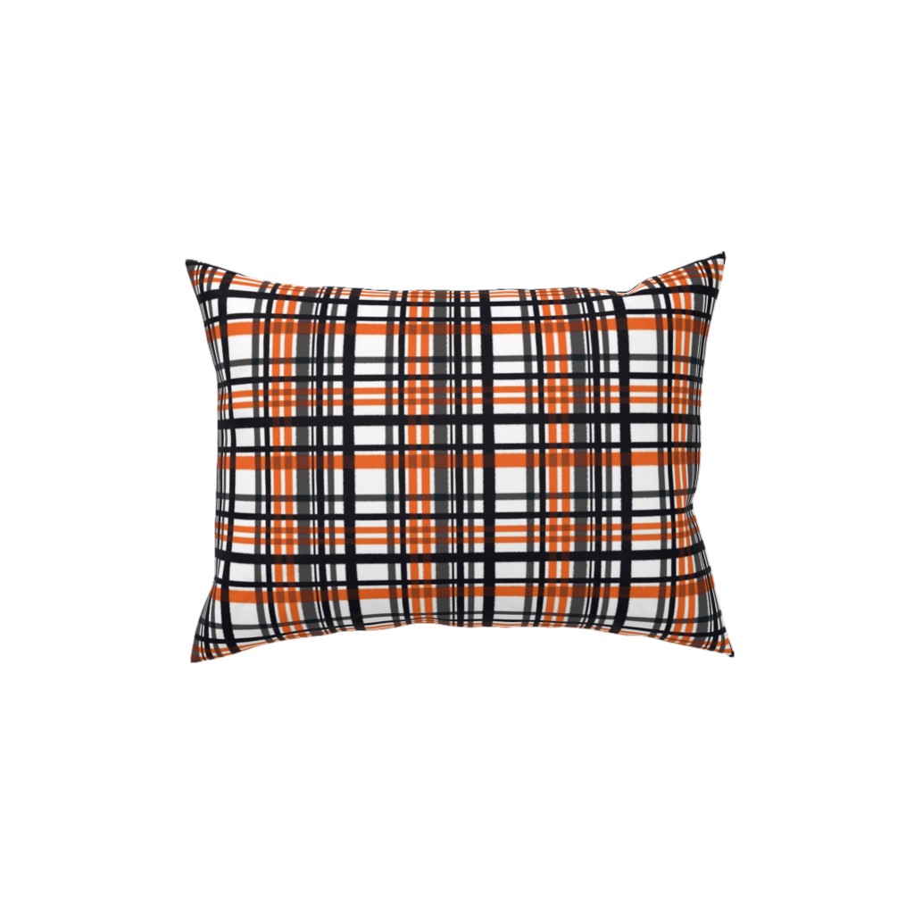 Intricate Plaid Pillow, Woven, Beige, 12x16, Single Sided, Orange, Charcoal