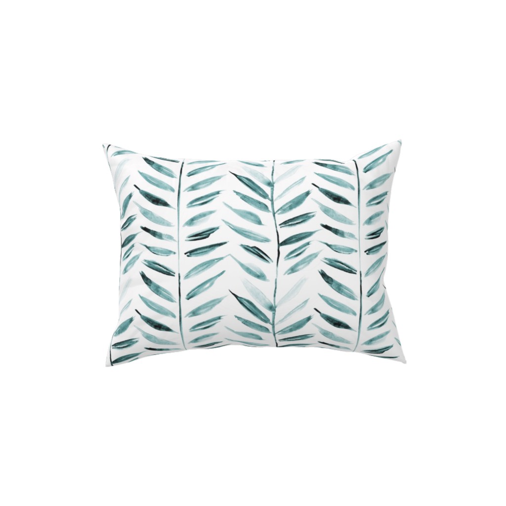 Leaves Herringbone - Watercolor Nature - Emerald Pillow, Woven, Beige, 12x16, Single Sided, Green, Classic Green