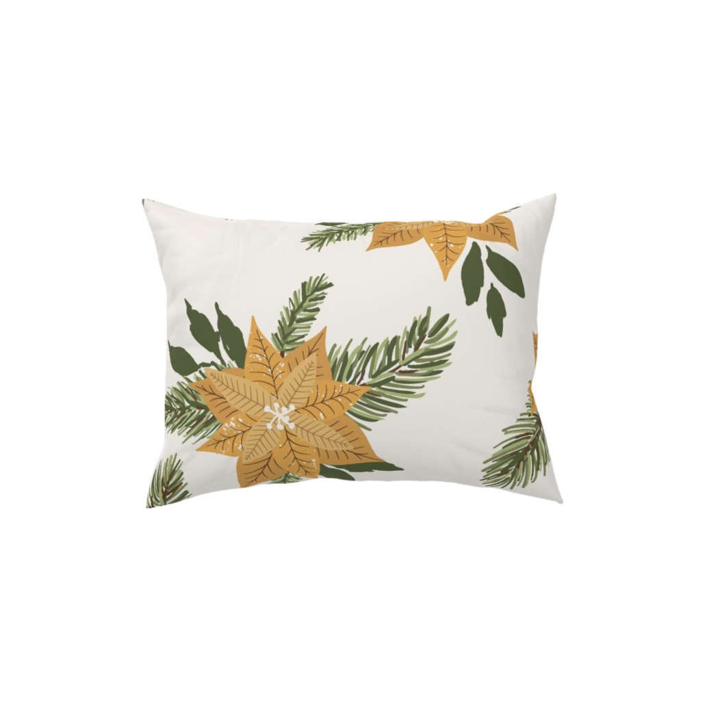 Golden Poinsettia Christmas Flowers Pillow, Woven, Beige, 12x16, Single Sided, Yellow