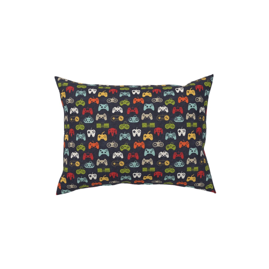 Game Controllers - Navy Multi Pillow, Woven, Beige, 12x16, Single Sided, Multicolor