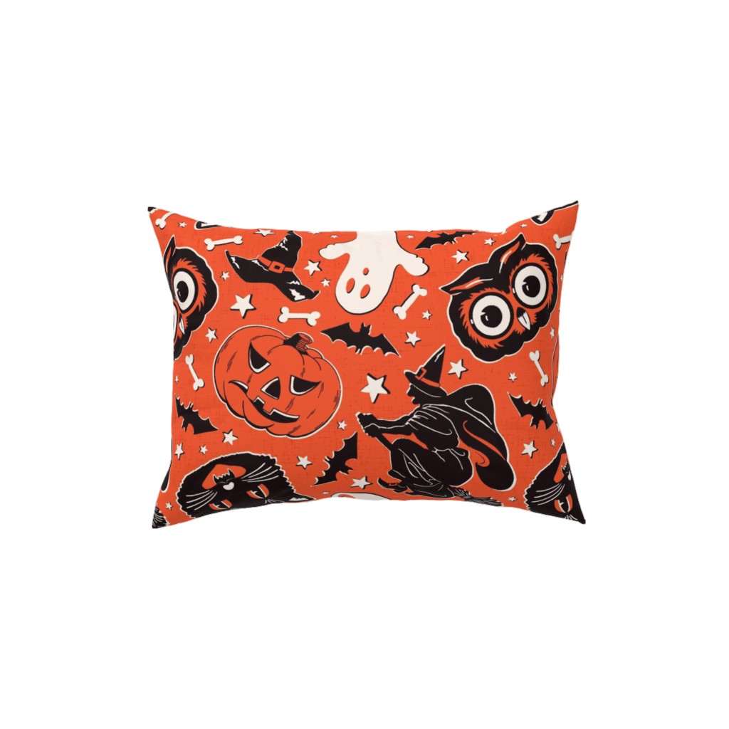 Vintage Halloween - Black & White on Orange Pillow, Woven, Beige, 12x16, Single Sided, Orange