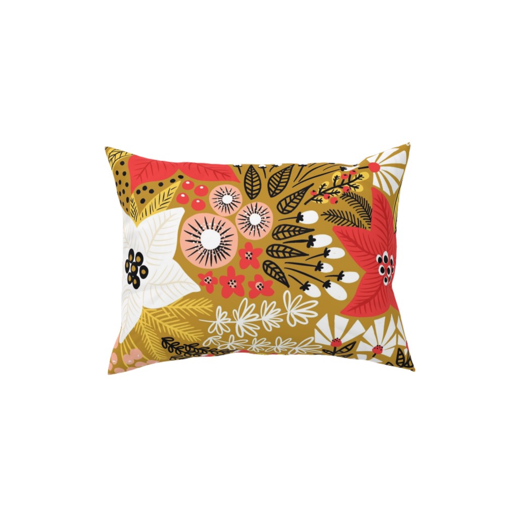 Poinsettia Christmas Flower - Multi Pillow, Woven, Beige, 12x16, Single Sided, Multicolor