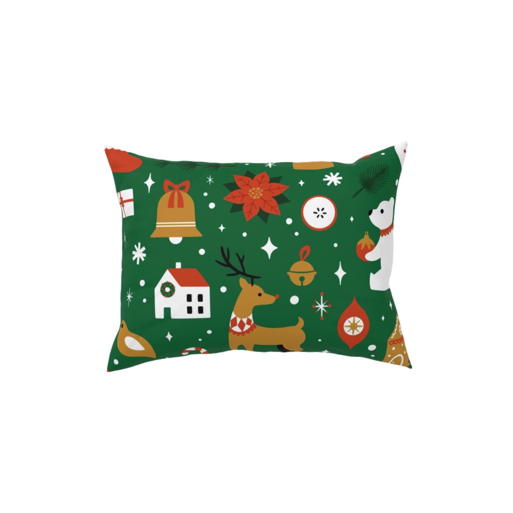 Traditional Christmas - Green Pillow, Woven, Beige, 12x16, Single Sided, Multicolor
