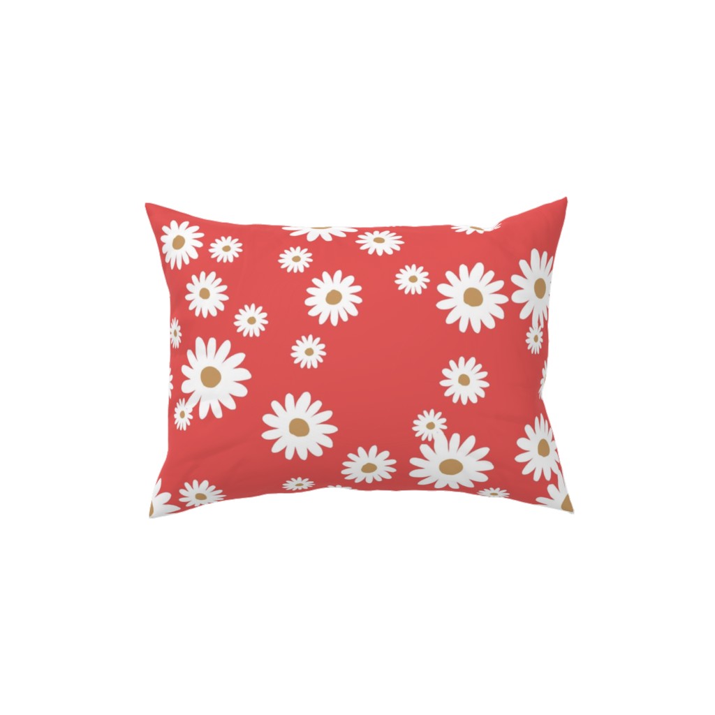 Vintage Daisies - White on Red Pillow, Woven, Beige, 12x16, Single Sided, Red, Red