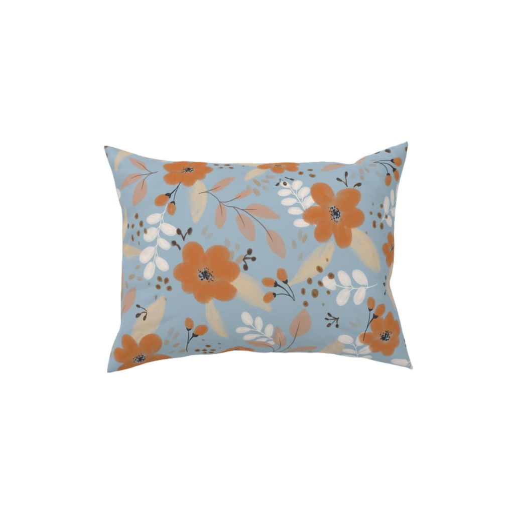 Fall Florals Pillow, Woven, Beige, 12x16, Single Sided, Blue, Cool Gray
