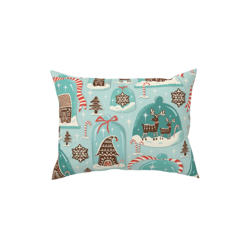 Christmas Gingerbread Village - Aqua Pillow, Woven, Beige, 12x16, Single Sided, Blue