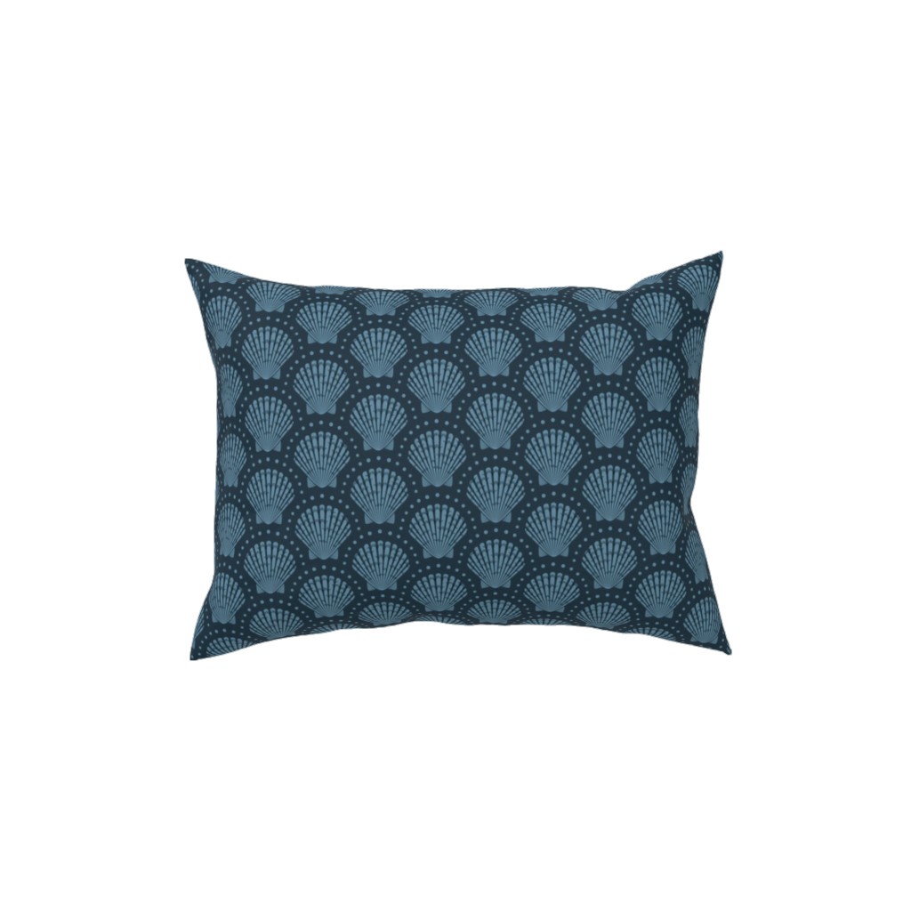 Pretty Scallop Shells - Navy Blue Pillow, Woven, Beige, 12x16, Single Sided, Blue