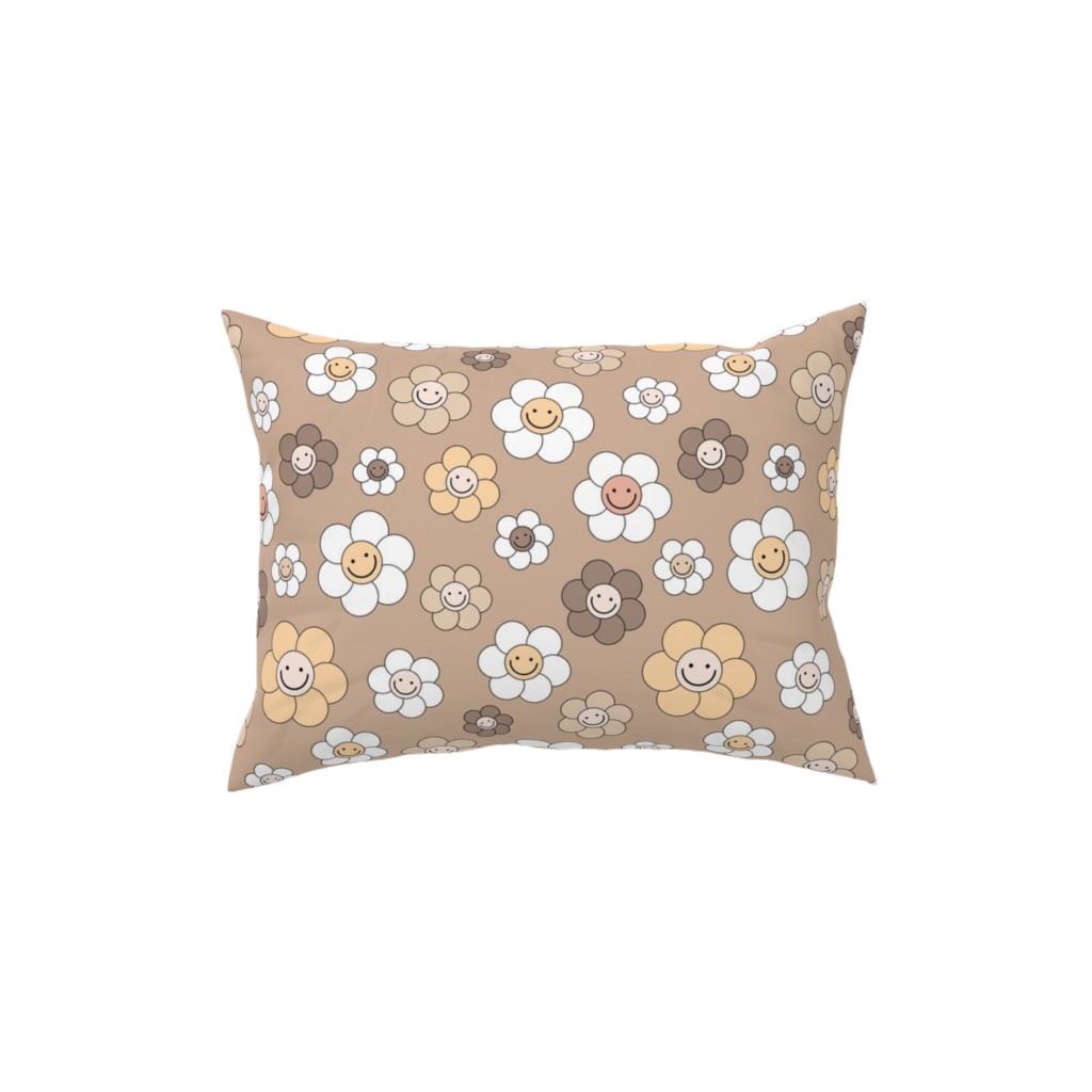 Sweet Smiling Daisies Pillow, Woven, Beige, 12x16, Single Sided, Brown, Dust Bunny
