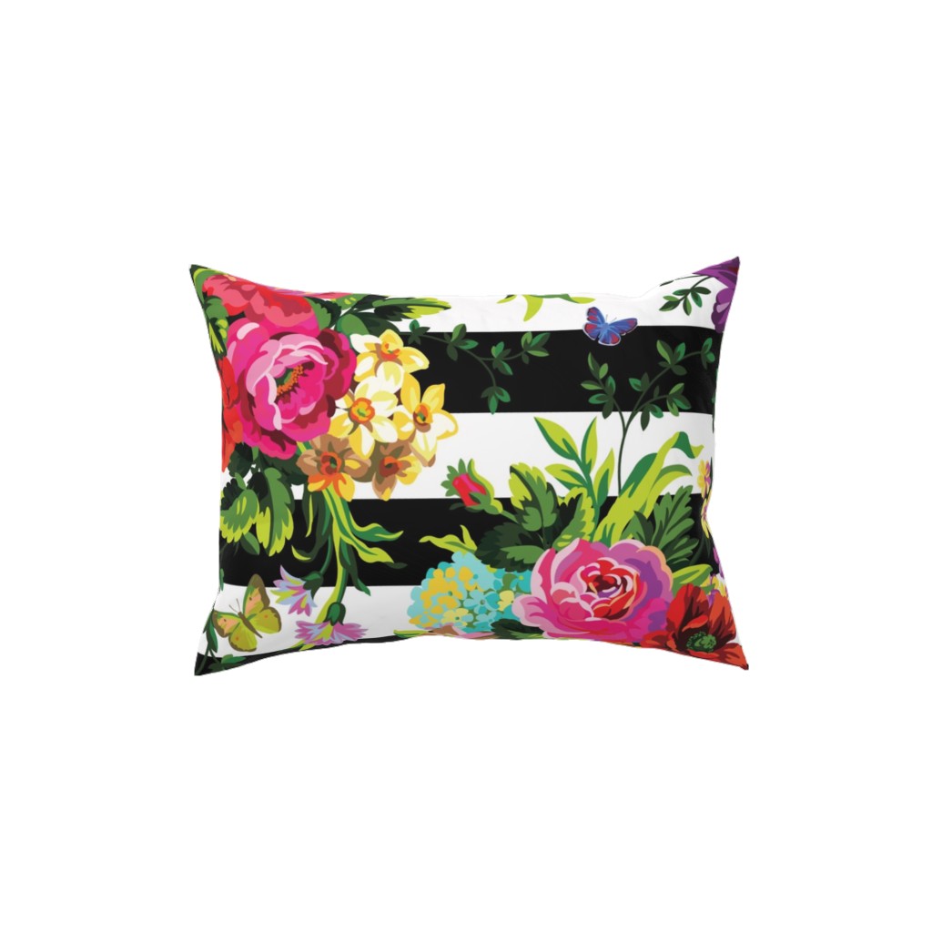 Floral Pop Stripes - Multi Pillow, Woven, Beige, 12x16, Single Sided, Multicolor