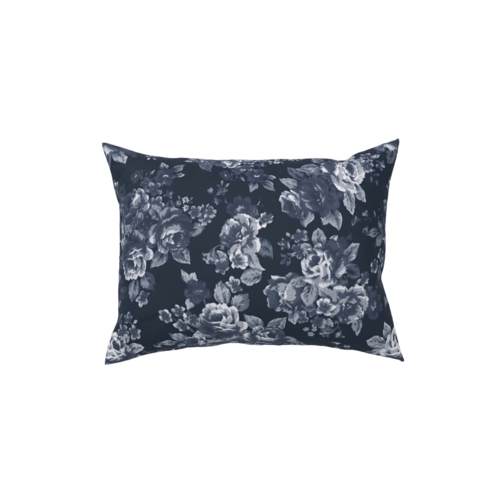 Navy Floral Pillow, Woven, Beige, 12x16, Single Sided, Blue, True Blue