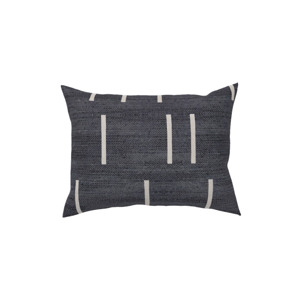 Line Mudcloth - Denim Pillow, Woven, Beige, 12x16, Single Sided, Gray