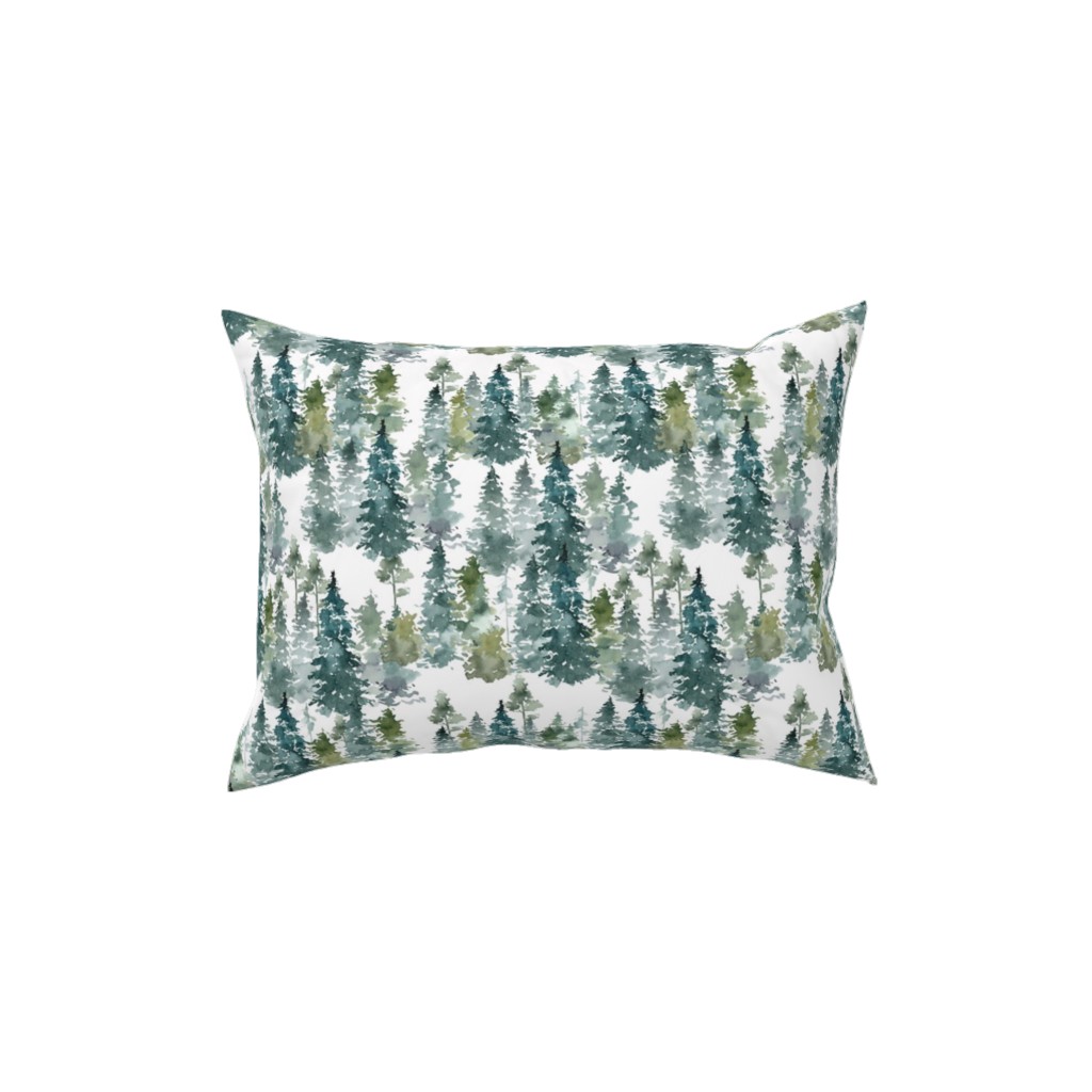 Woodland Trees Watercolor - White Pillow, Woven, Beige, 12x16, Single Sided, Green, Classic Green
