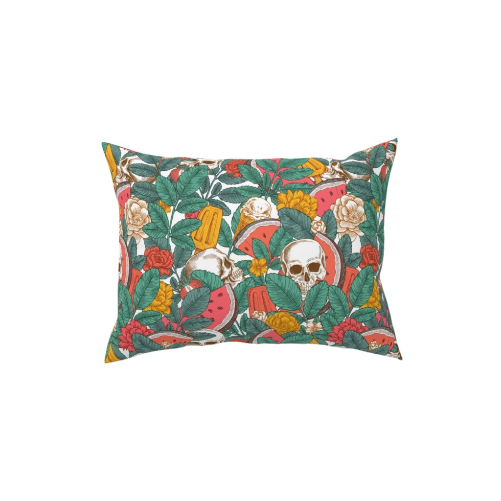 Summer Skull - Multi Pillow, Woven, Beige, 12x16, Single Sided, Green, Classic Green