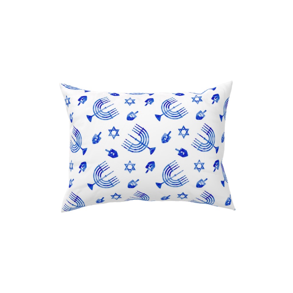 Watercolor Hanukkah Menorah, Dreidel, Star of David - Blue Pillow, Woven, Beige, 12x16, Single Sided, Blue, True Blue