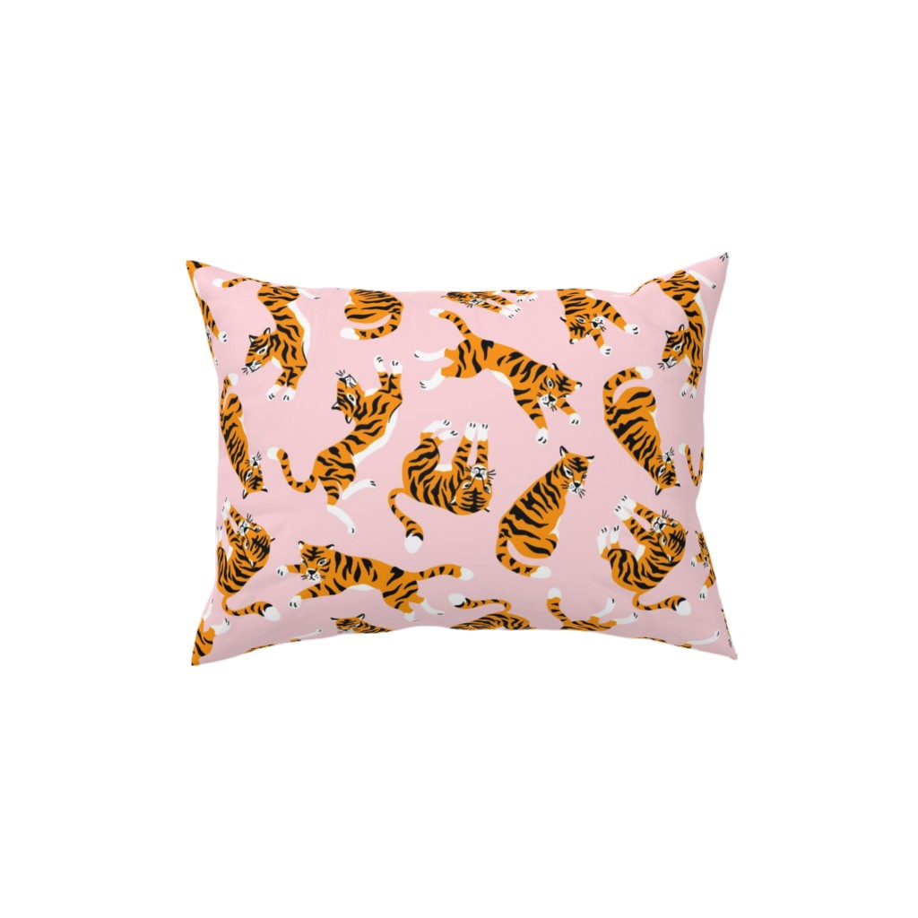 Tigers - Pink Pillow, Woven, Beige, 12x16, Single Sided, Pink