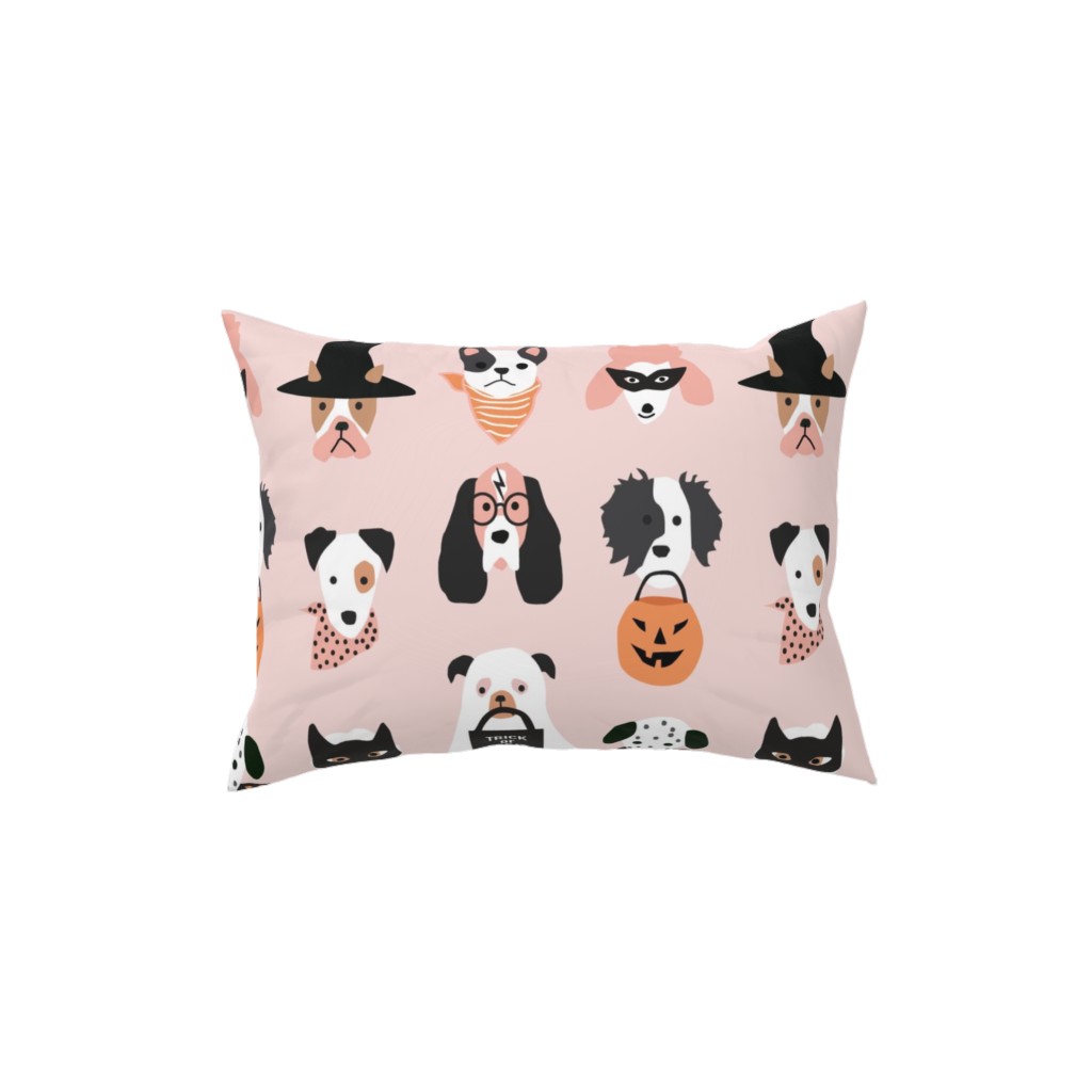 Halloween Puppies on Light Pink Pillow, Woven, Beige, 12x16, Single Sided, Multicolor