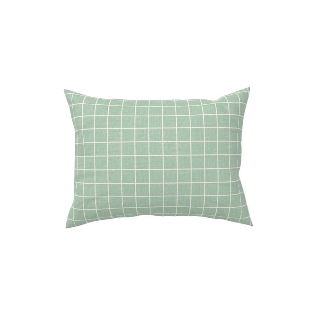 Grid Linen Look Pillow, Woven, Beige, 12x16, Single Sided, Green, Mint