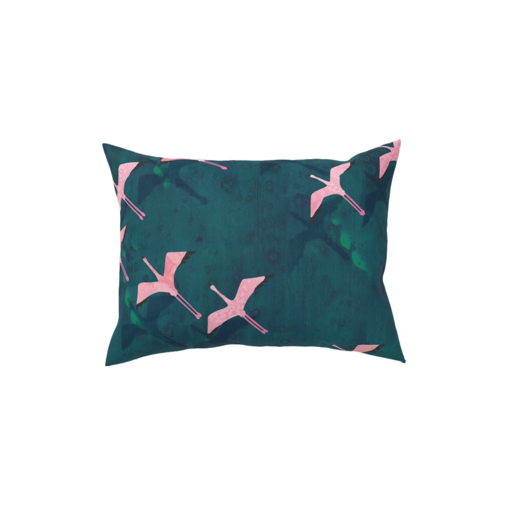 Flamingos Flying Pillow, Woven, Beige, 12x16, Single Sided, Green, Classic Green