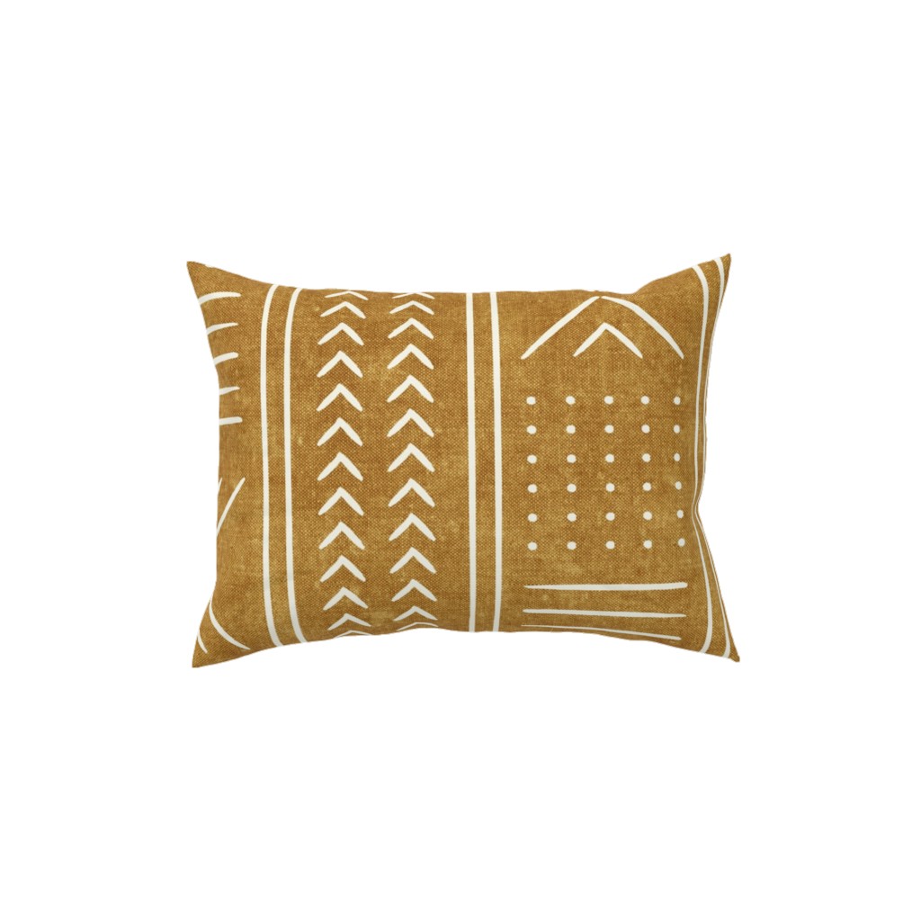 Mudcloth - Mustard Pillow, Woven, Beige, 12x16, Single Sided, Yellow