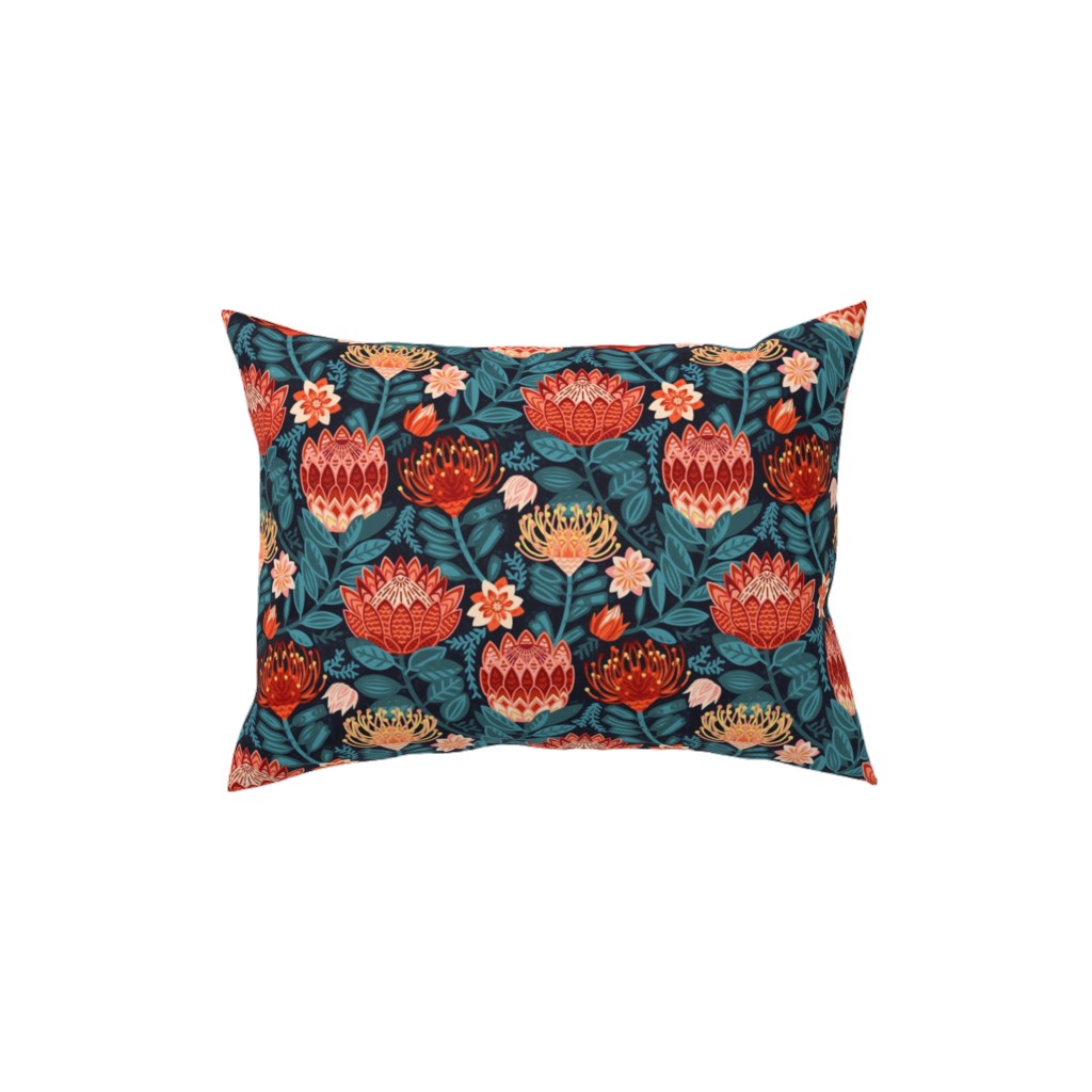 Protea Chintz - Navy Pillow, Woven, Beige, 12x16, Single Sided, Multicolor