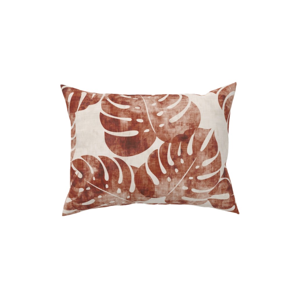 Monstera Leaves - Rust Pillow, Woven, Beige, 12x16, Single Sided, Brown, Brown