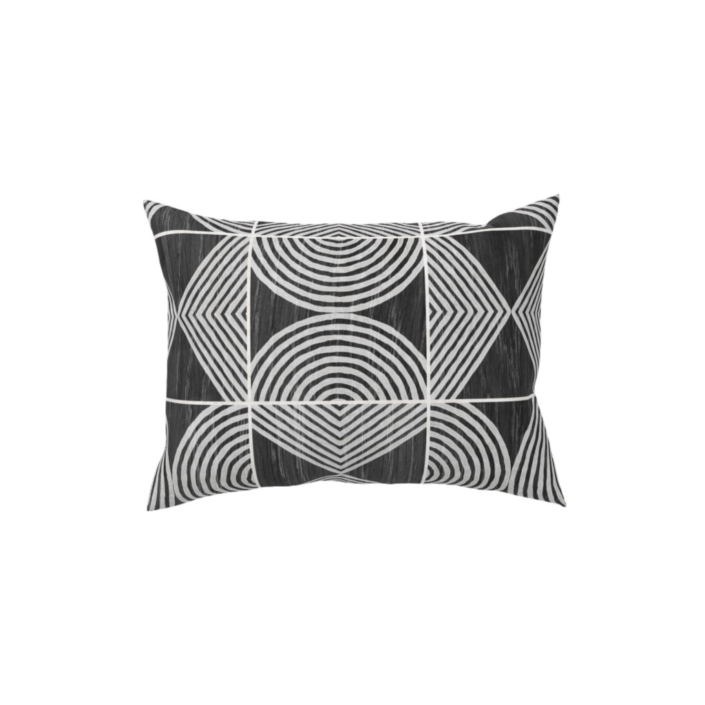 Boho Tribal Woodcut Geometric Shapes Pillow, Woven, Beige, 12x16, Single Sided, Black