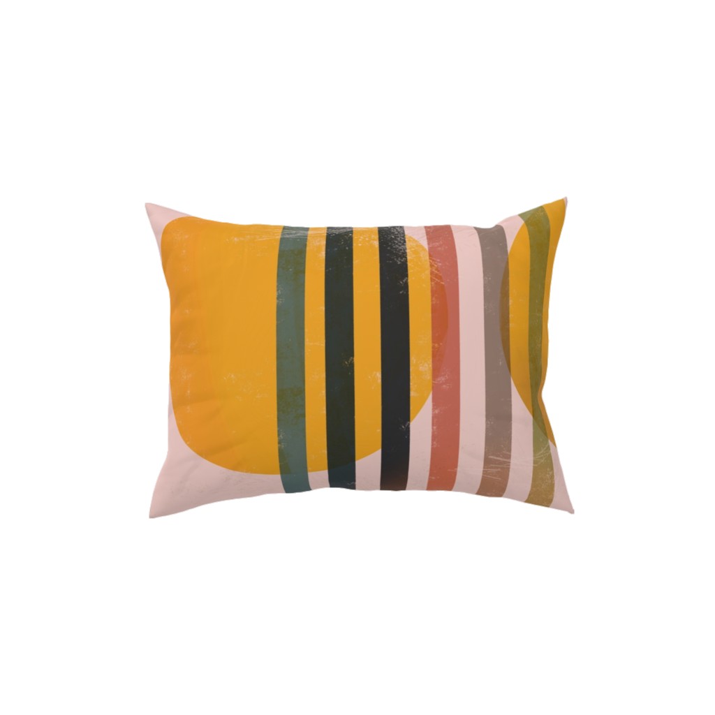 Abstract Cali Sunset - Multi on Pink Pillow, Woven, Beige, 12x16, Single Sided, Multicolor