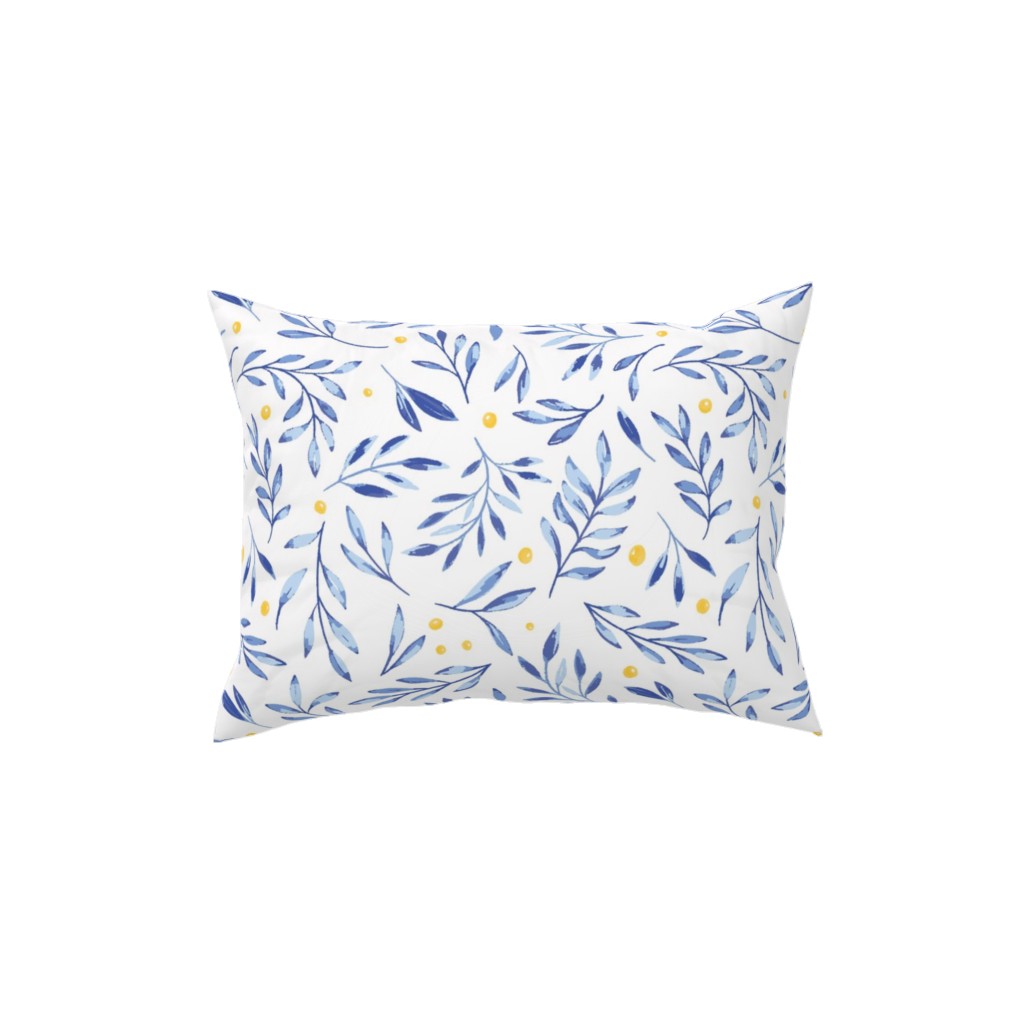 Blue Leaves With Berries Pillow, Woven, Beige, 12x16, Single Sided, Blue, True Blue