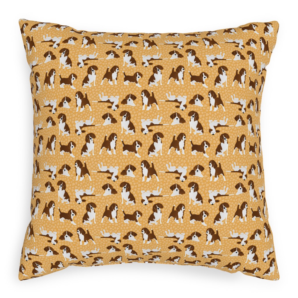 Beagle Dog Pillow, Woven, Black, 20x20, Single Sided, Orange