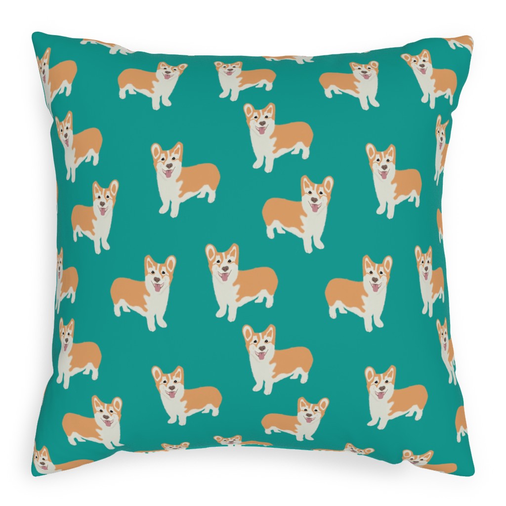 Corgi Pillow, Woven, Black, 20x20, Single Sided, Green, Jewel