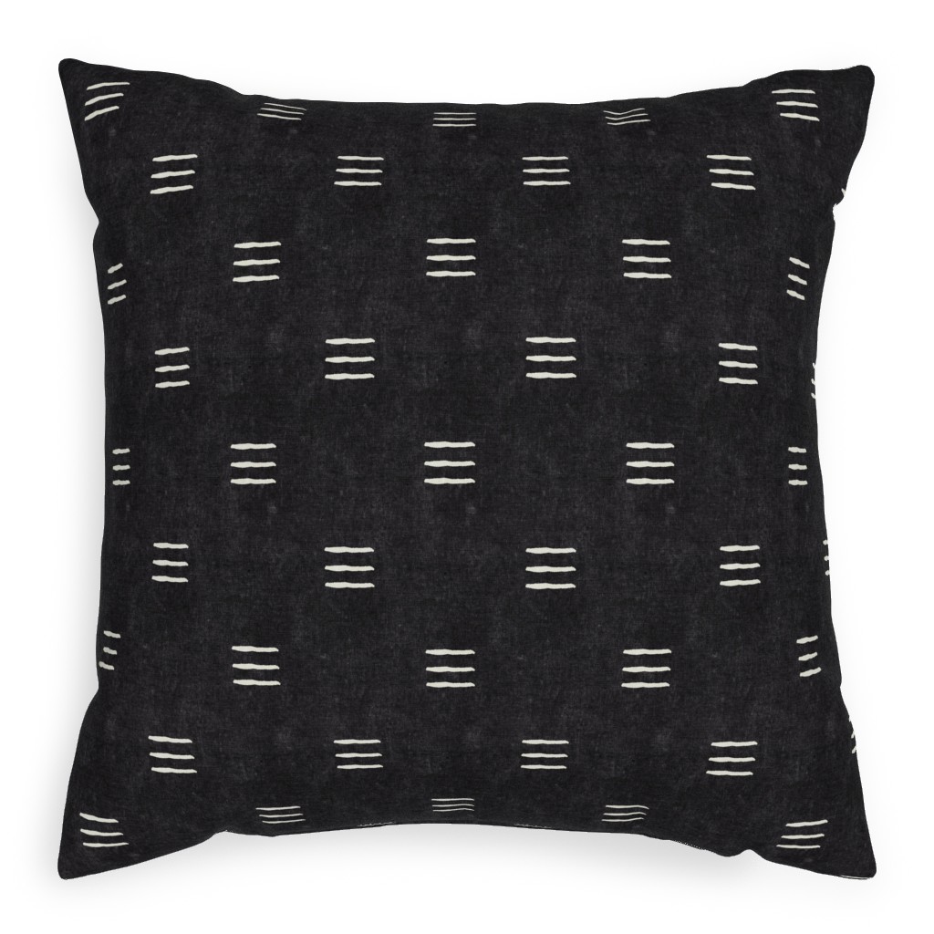 Triple Dash Mud Cloth Pillow, Woven, Black, 20x20, Single Sided, Black