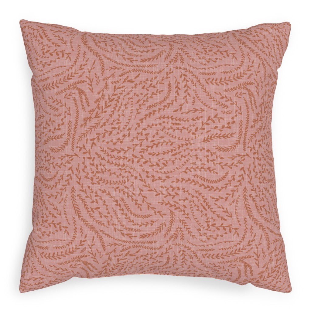 Notion - Fine Floral - Pink and Rust Pillow, Woven, Black, 20x20, Single Sided, Pink