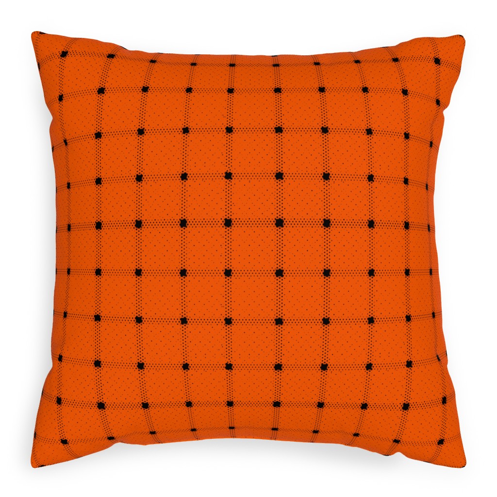 Gridded Plaid Pillow, Woven, Black, 20x20, Single Sided, Orange, Persimmon