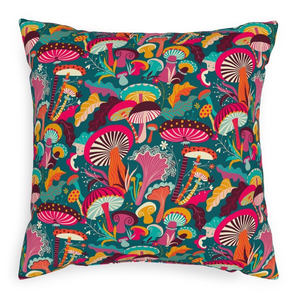 Fantastic Fungi - Multi Pillow, Woven, Black, 20x20, Single Sided, Multicolor