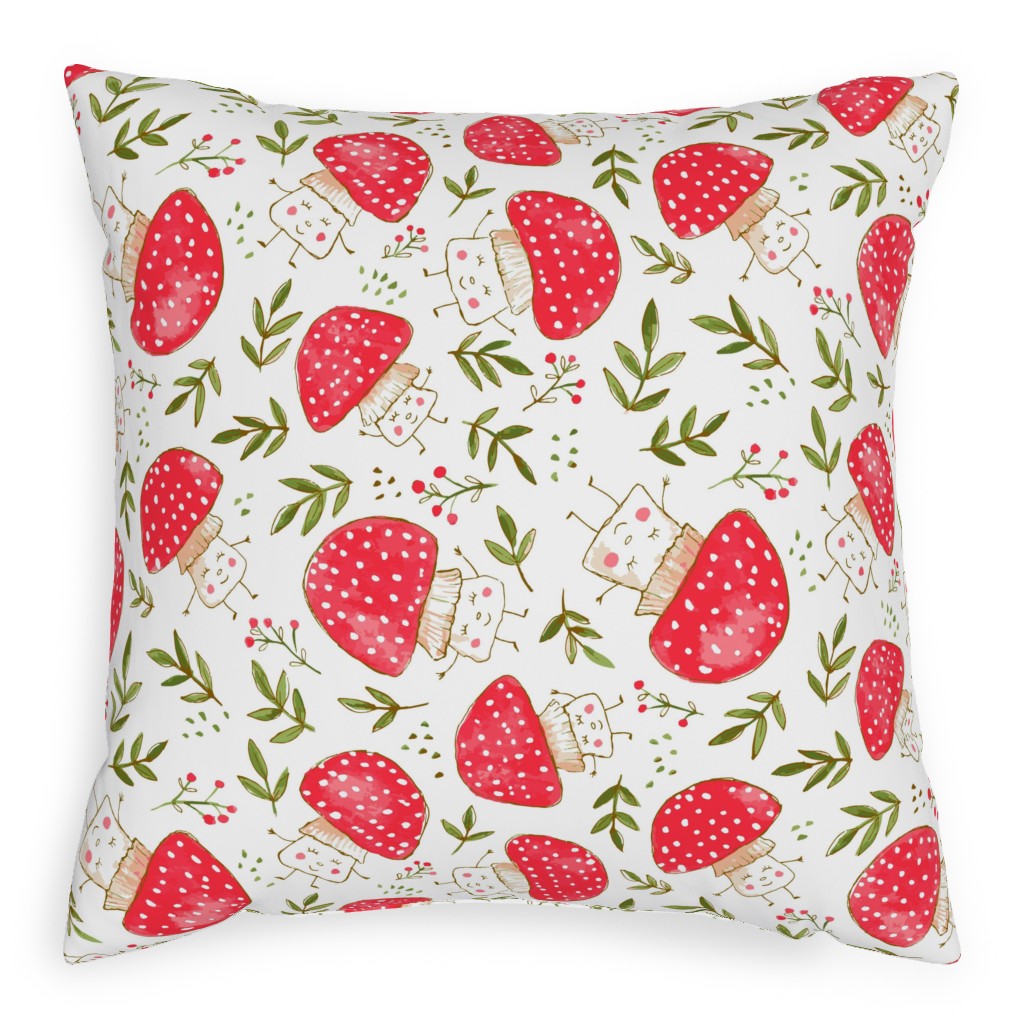 the Happiest Little Mushrooms - Red Pillow, Woven, Black, 20x20, Single Sided, Red, Red