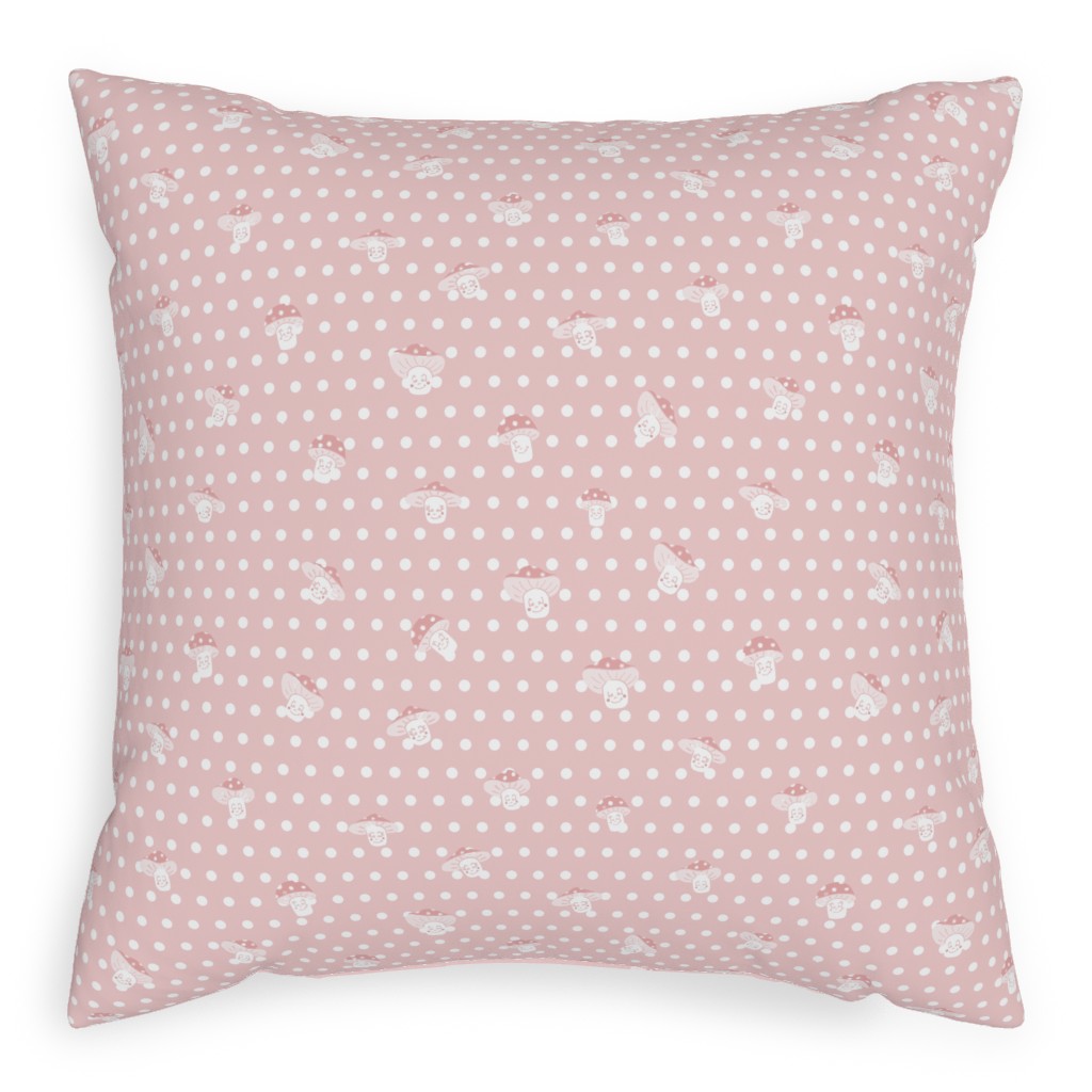 Mushroom and Dots - Pink Pillow, Woven, Black, 20x20, Single Sided, Pink, Bright Pink