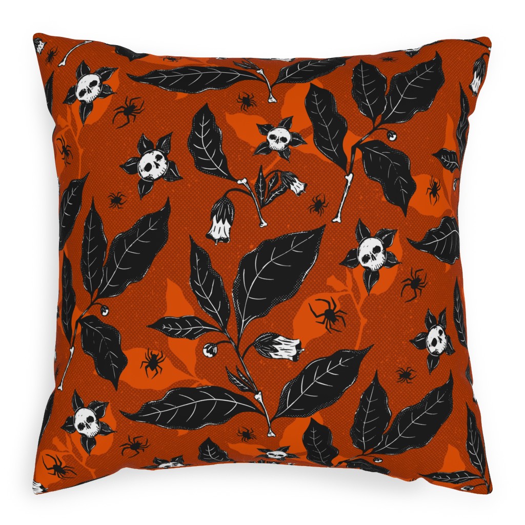 Atropa Belladonna - Orange Pillow, Woven, Black, 20x20, Single Sided, Orange