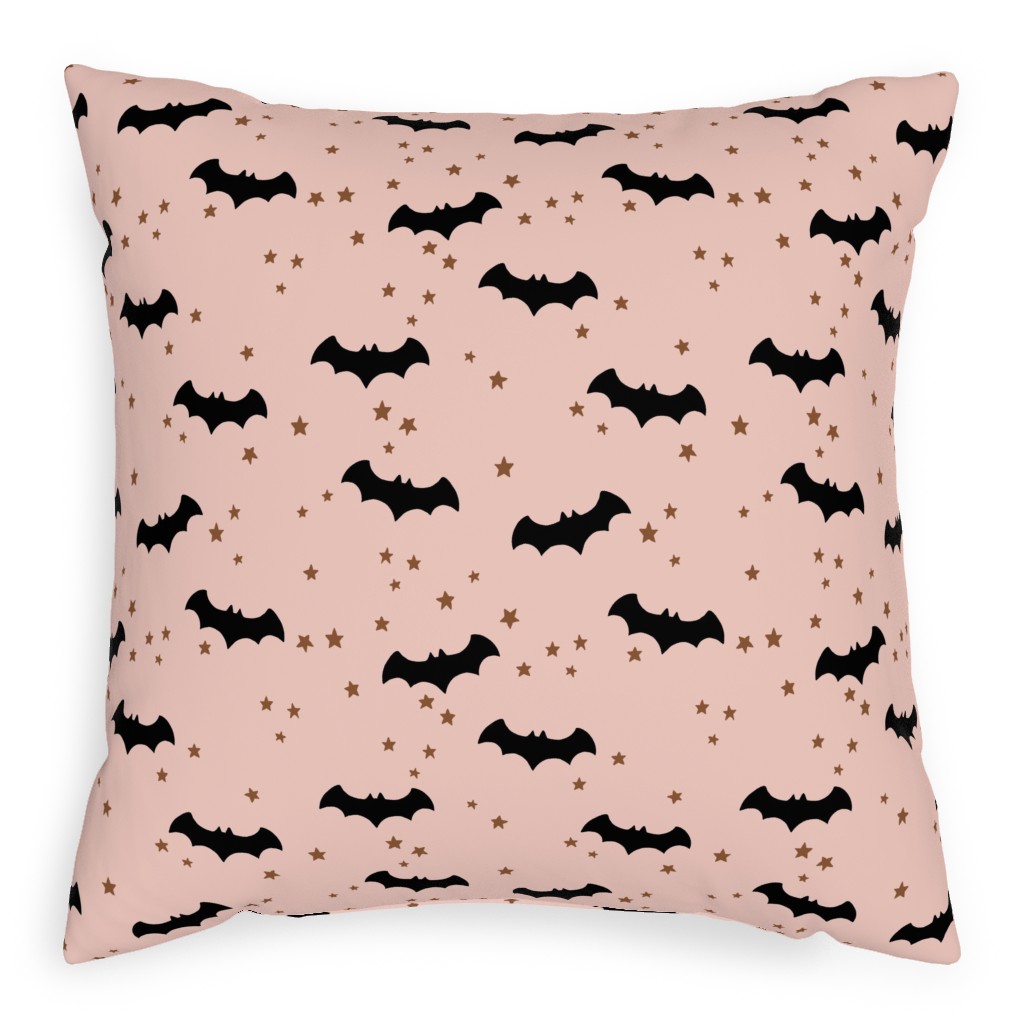 Twinkle Bats - Black on Pink Pillow, Woven, Black, 20x20, Single Sided, Pink
