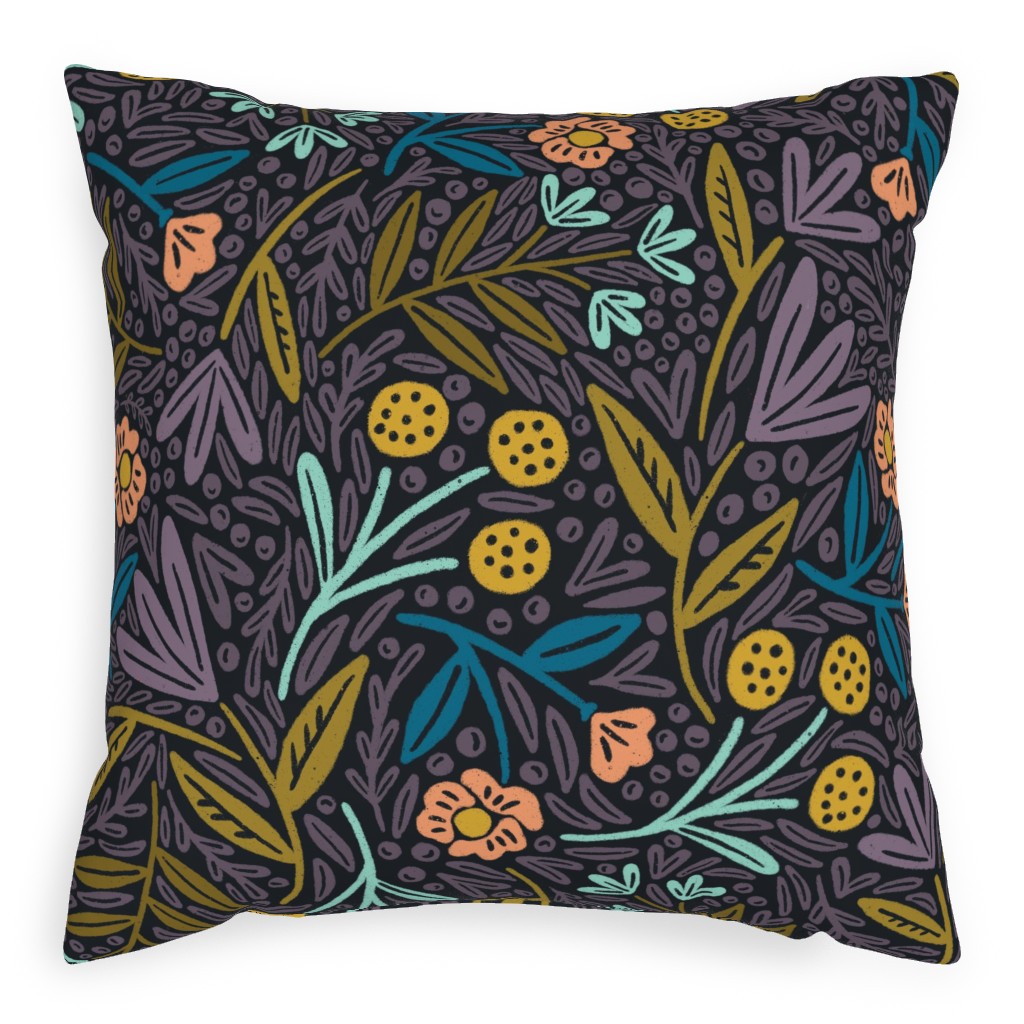 Lorelei Floral - Purple Pillow, Woven, Black, 20x20, Single Sided, Purple