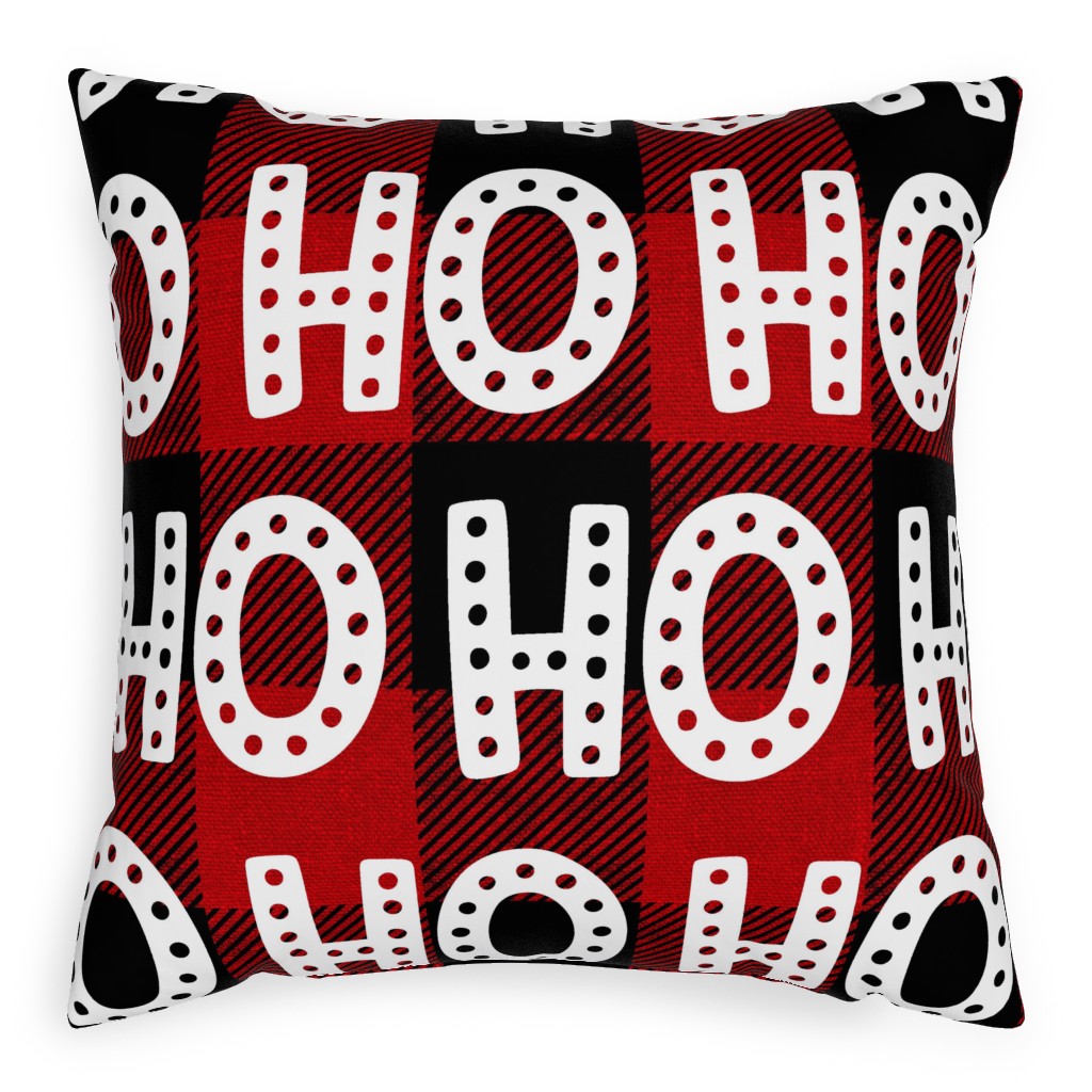 Buffalo Plaid Ho Ho Ho - Red and Black Pillow, Woven, Black, 20x20, Single Sided, Red