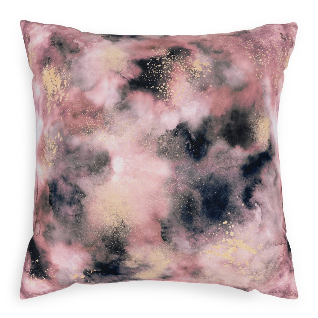 Watercolor Marble - Pink Pillow, Woven, Black, 20x20, Single Sided, Pink