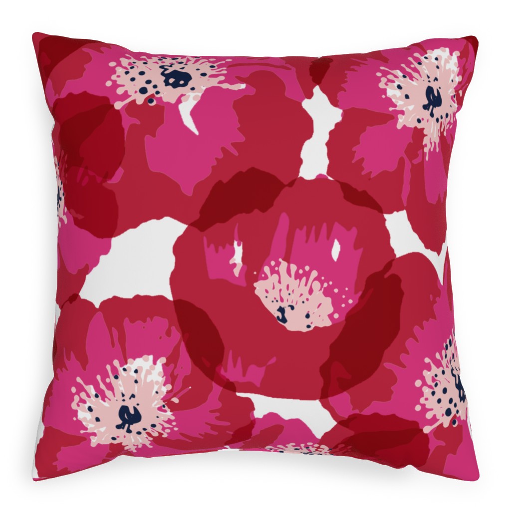 Really Big Poppies - Red Pillow, Woven, Black, 20x20, Single Sided, Pink