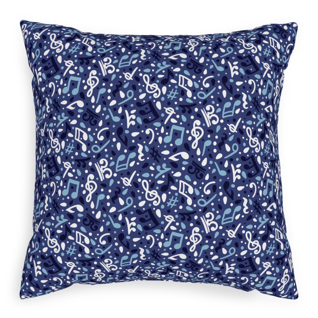 Music Notes and the Blues Pillow, Woven, Black, 20x20, Single Sided, Blue