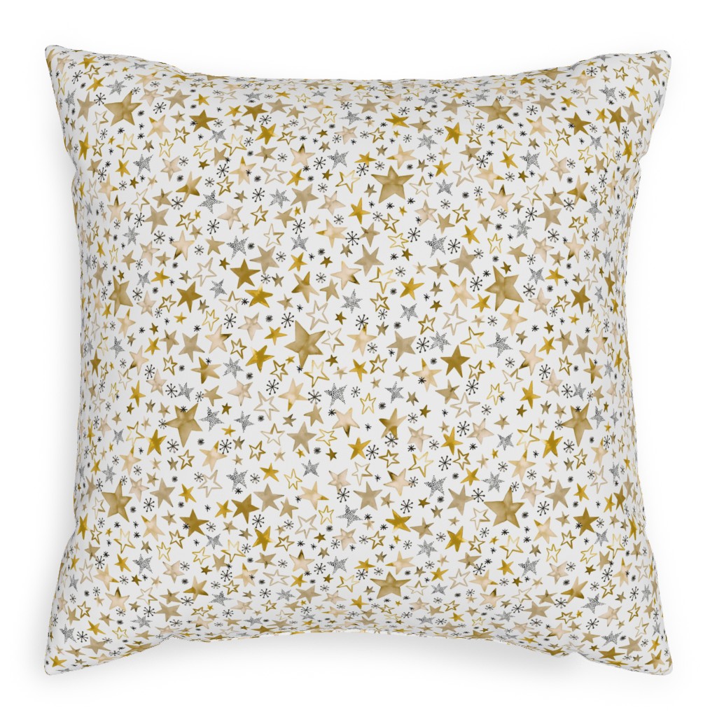Winter Stars Christmas - Gold Pillow, Woven, Black, 20x20, Single Sided, Yellow