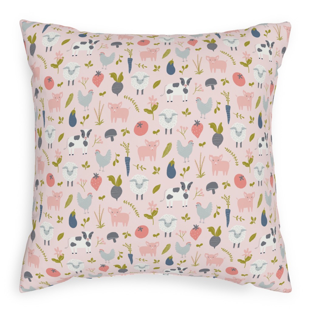 Farm Life - Pink Pillow, Woven, Black, 20x20, Single Sided, Pink, Bright Pink