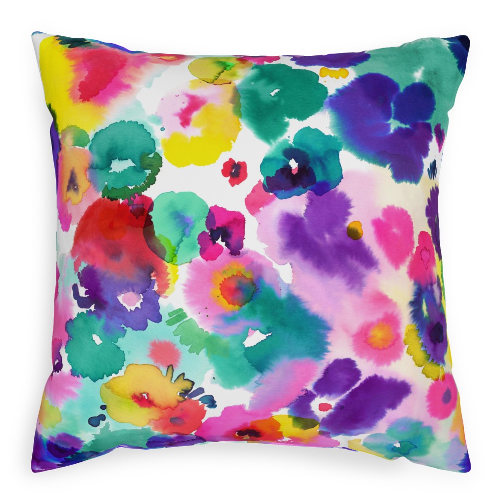 Abstract Floral Watercolor - Multi Pillow, Woven, Black, 20x20, Single Sided, Multicolor