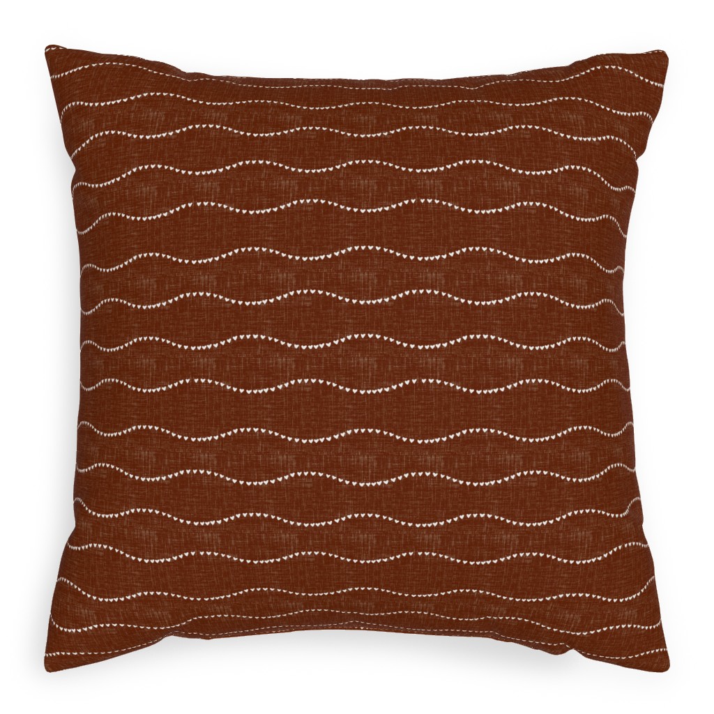 Heart Wave - Rust Pillow, Woven, Black, 20x20, Single Sided, Brown
