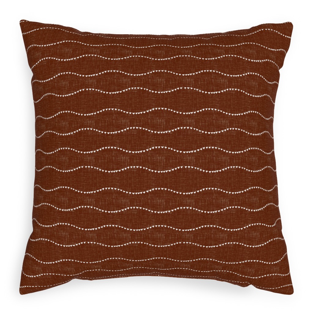 Heart Wave - Rust Pillow, Woven, Black, 20x20, Single Sided, Brown, Brown