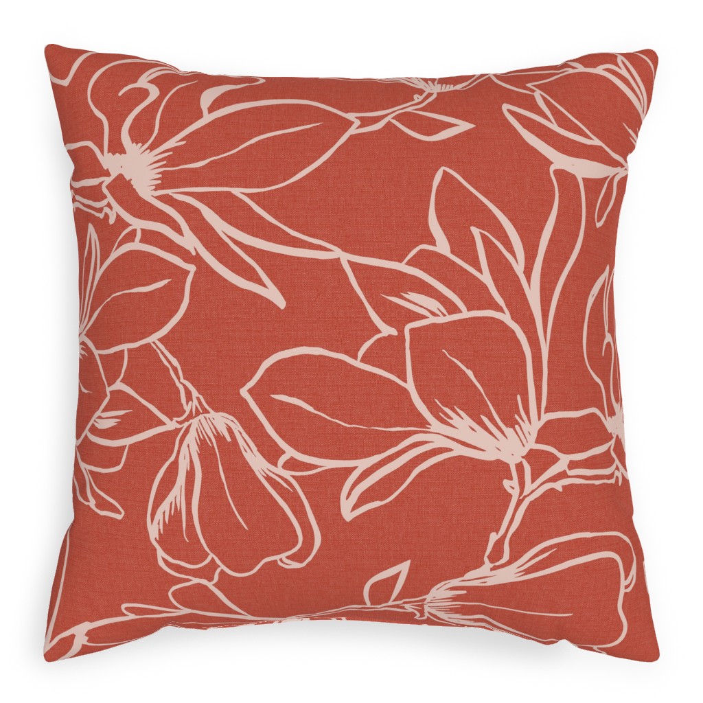 Magnolia Garden Pillow, Woven, Black, 20x20, Single Sided, Red