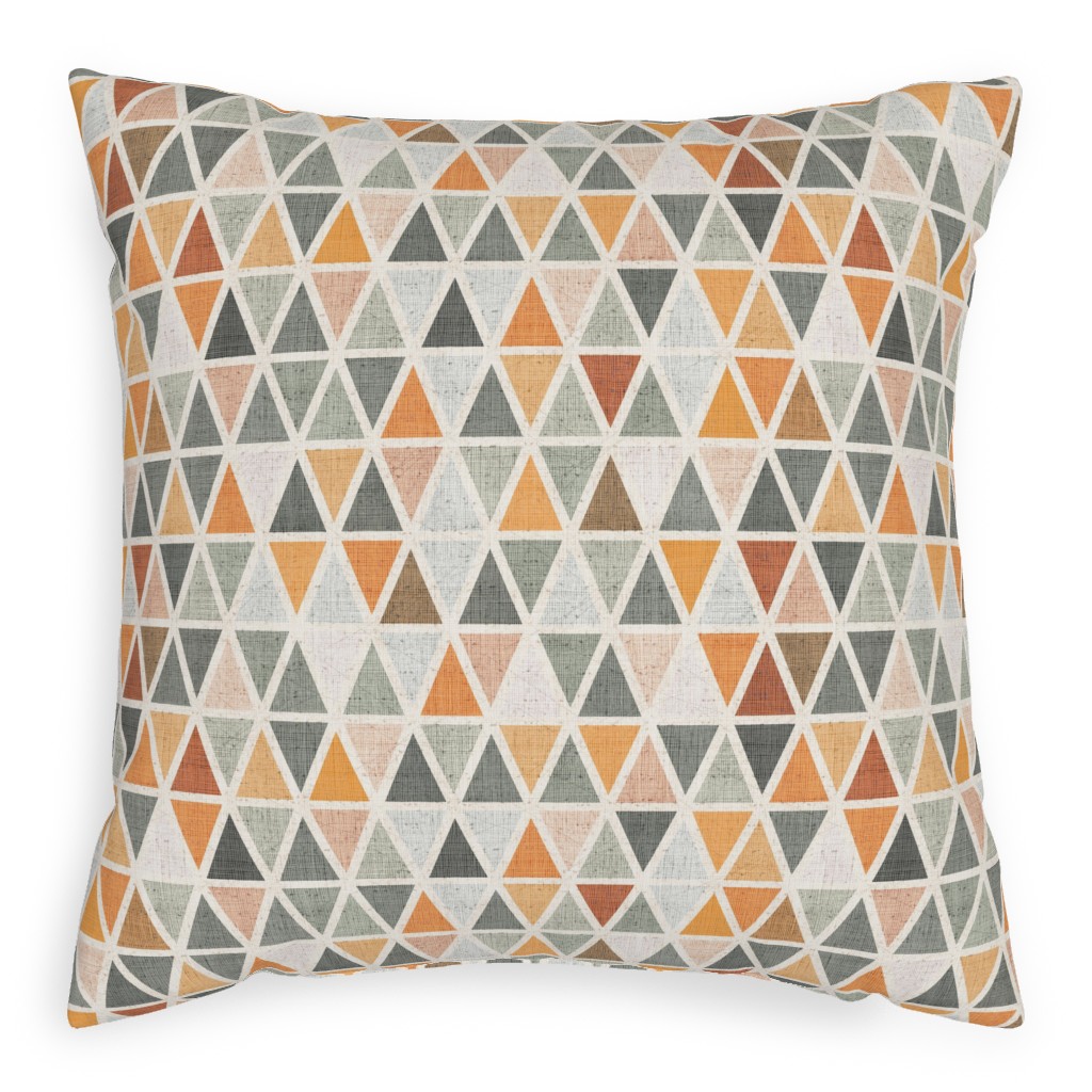 Triangles - Grey and Orange Pillow, Woven, Black, 20x20, Single Sided, Multicolor